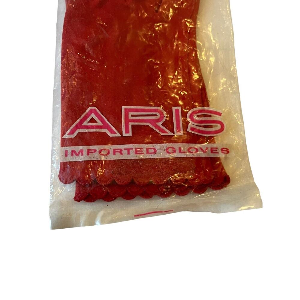 ARIS RED Suede GLOVES Washable Size 7 Made In Germany Vintage Scalloped Cuff - Picture 3 of 7